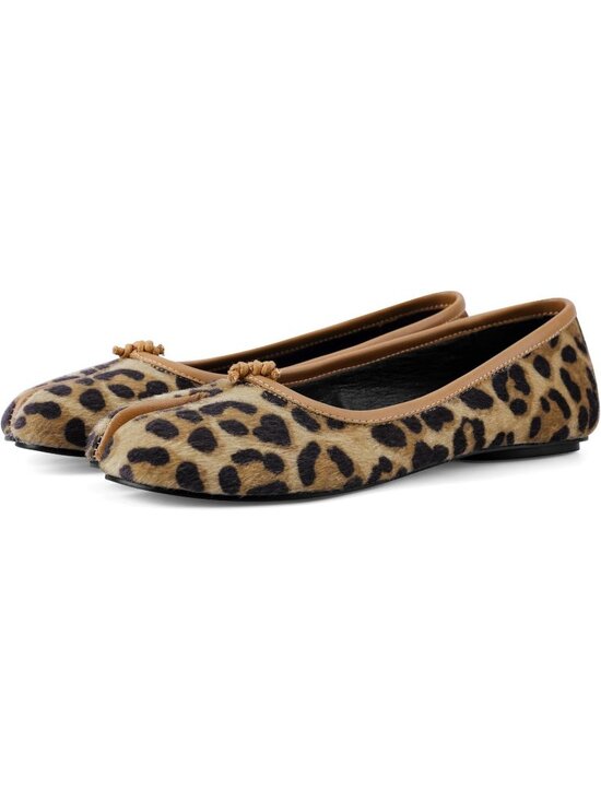 Shoes - Women's Leapord Brown Round Toe Wide Width Low Heel Comfortable Ballet Flat